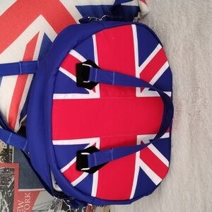 Stylish Blue And Red Brit Pop Bowling Style Bag Unique And Bespoke, Handcrafted.